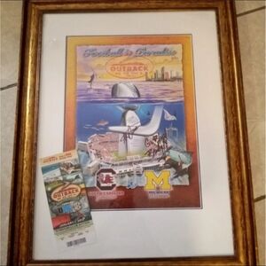 University Of Michigan Football Outback Bowl Signed Poster & Ticket